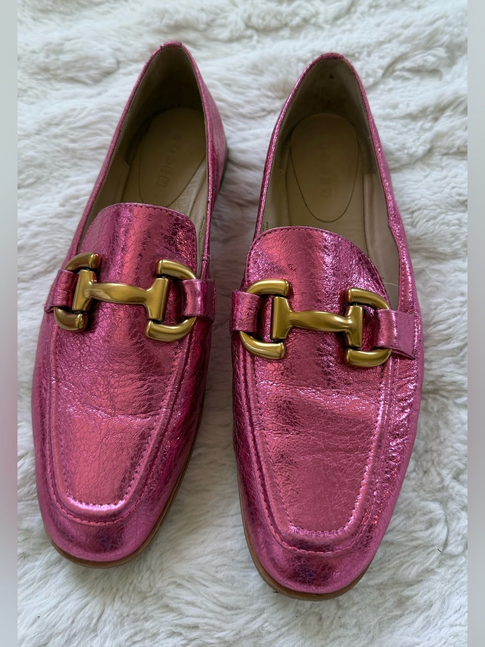 Boden Metallic Pink Leather Iris Snaffle Loafers